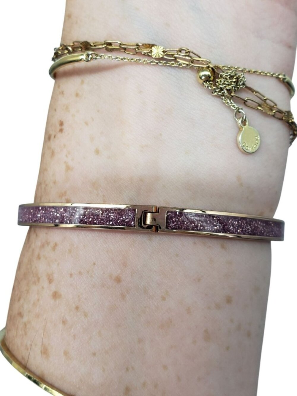 Kate Spade Pink Glitter Gold Tone Hinged Bangle Bracelet - Picture 5 of 10
